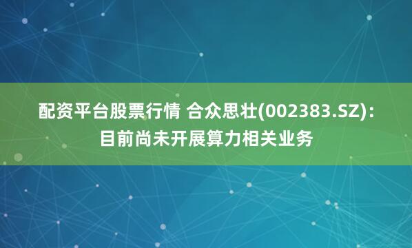 配资平台股票行情 合众思壮(002383.SZ)：目前尚未开展算力相关业务